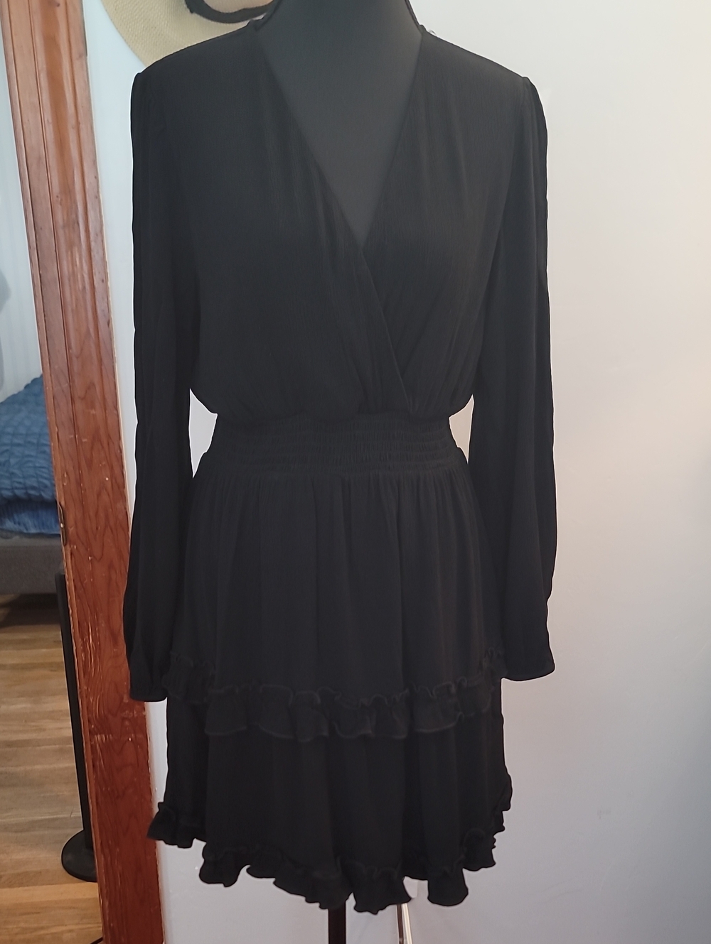 Altar'd State Feminine Black Long-Sleeve Ruffle Tiered Dress Size medium